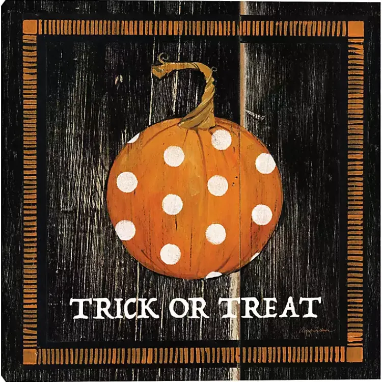 Halloween>Kirklands Home Trick or Treat Polka Dot Pumpkin Canvas Art Print