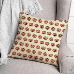 Halloween>Kirklands Home Trick or Treat Pumpkins Pattern Throw Pillow Orange