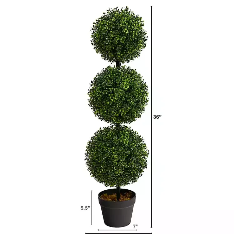 Trees & Topiaries>Kirklands Home Triple-Ball Boxwood Topiary in Black Planter
