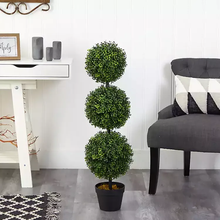 Trees & Topiaries>Kirklands Home Triple-Ball Boxwood Topiary in Black Planter