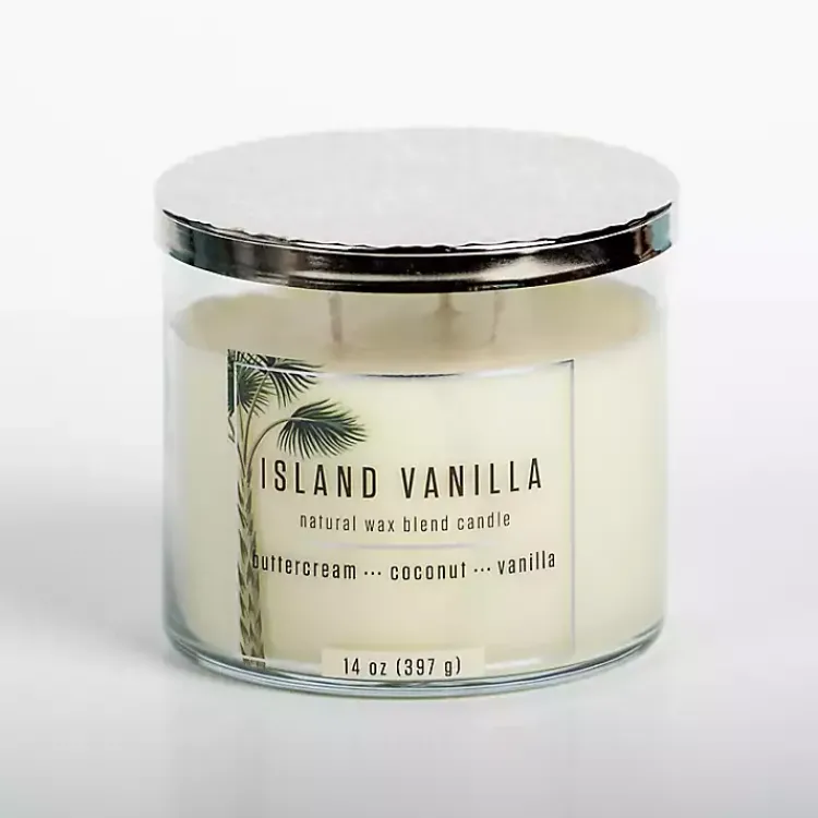 Candles>Kirklands Home Tropical Island Vanilla Triple Wick Jar Candle White