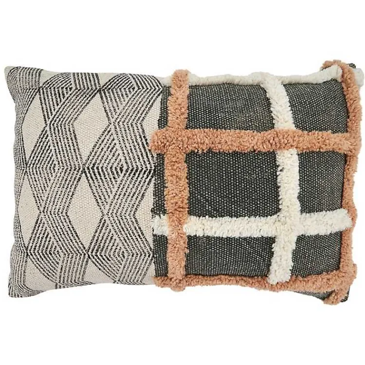 Pillows>Kirklands Home Tufted Chevron Plaid Cotton Lumbar Pillow