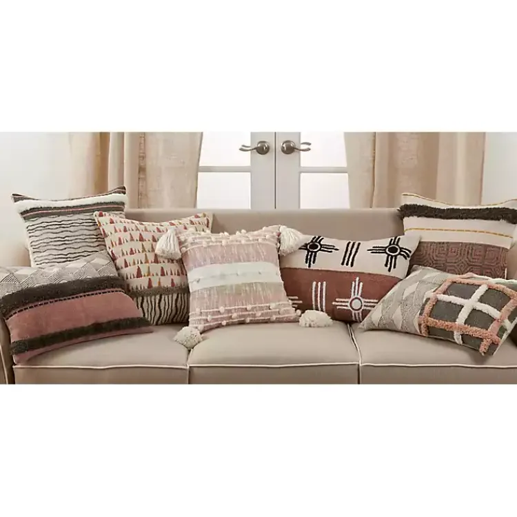 Pillows>Kirklands Home Tufted Chevron Plaid Cotton Lumbar Pillow