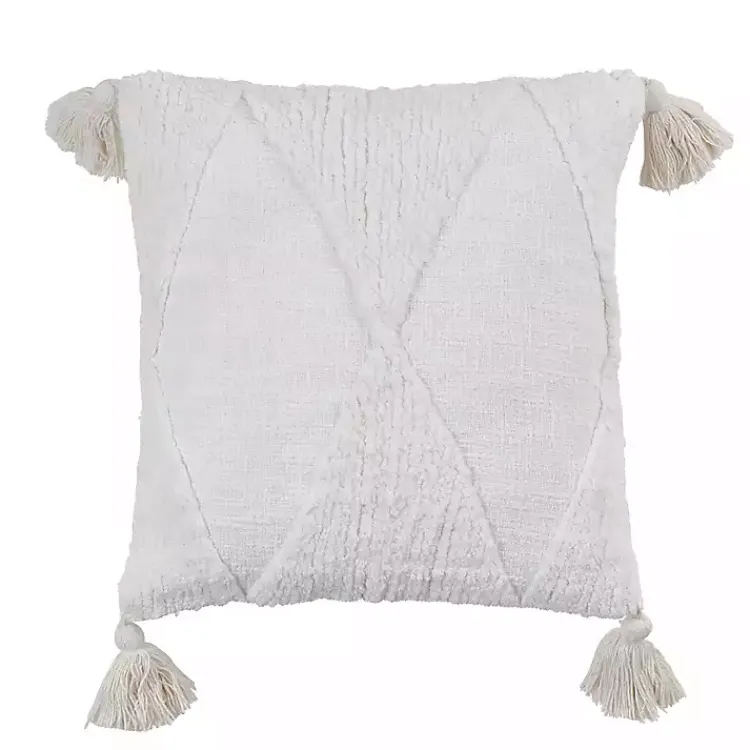 Pillows>Kirklands Home Tufted Diamond with Tassels Throw Pillow White