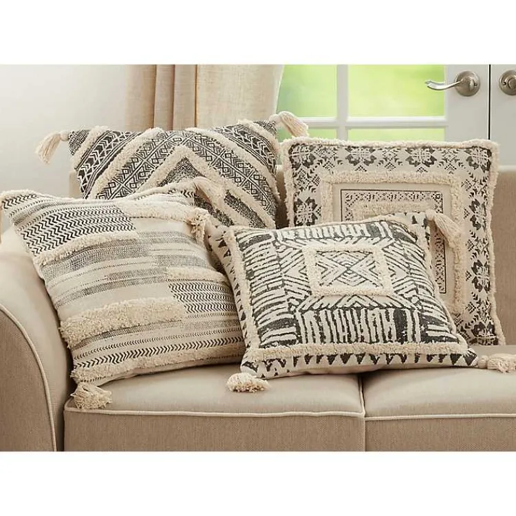 Pillows>Kirklands Home Tufted Geo Boarder Cotton Throw Pillow