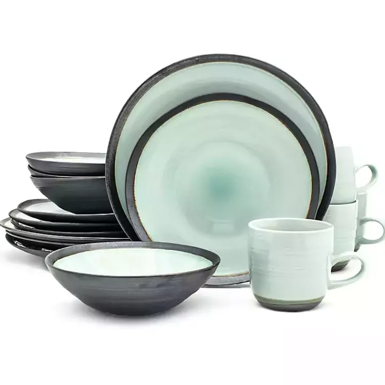 Kirklands Home Turquoise and Black Ceramic 16-pc. Dinnerware Set Outlet