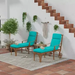 Kirklands Home Turquoise Canvas French Edge Chaise Cushion Blue