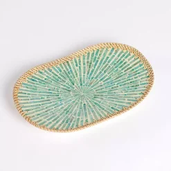 Decorative Trays>Kirklands Home Turquoise Capiz Rattan Decorative Tray