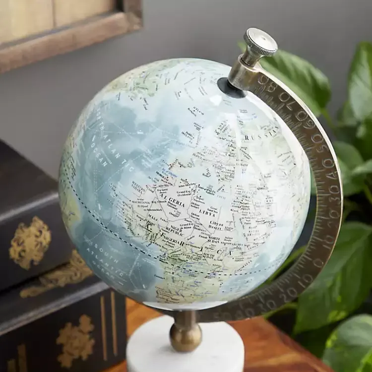 Statues & Figurines>Kirklands Home Turquoise Ceramic and Wood Coastal Globe Multi