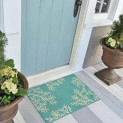 Kirklands Home Turquoise Coral Indoor/Outdoor Rug, 2x3 Clearance