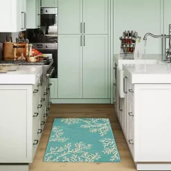 Kirklands Home Turquoise Coral Indoor/Outdoor Rug, 2x3 Clearance
