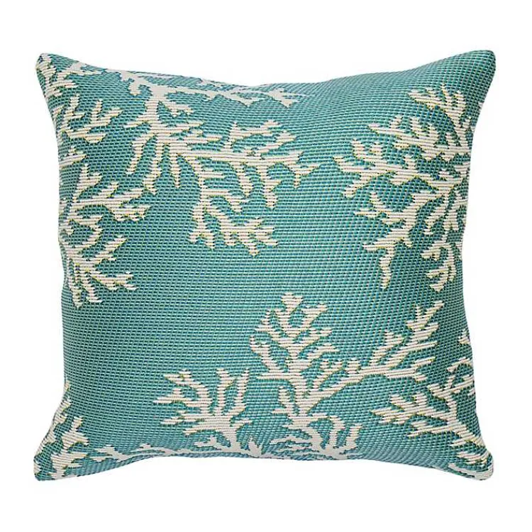 Kirklands Home Turquoise Coral Woven Outdoor Throw Pillow Discount