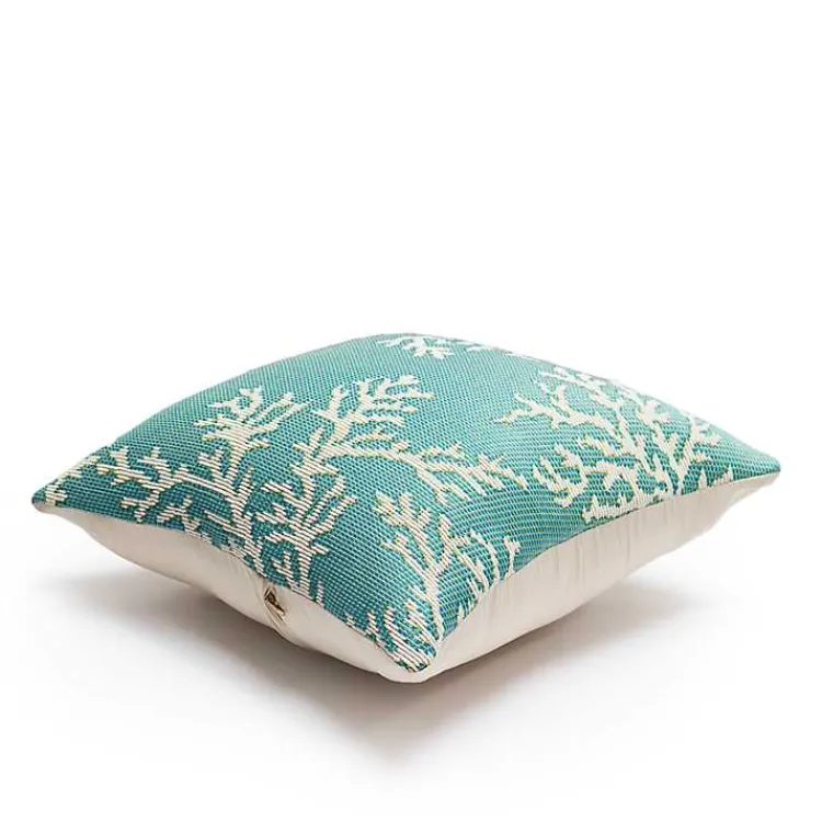 Kirklands Home Turquoise Coral Woven Outdoor Throw Pillow Discount