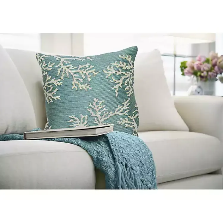 Kirklands Home Turquoise Coral Woven Outdoor Throw Pillow Discount