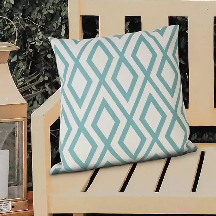 Kirklands Home Turquoise Geometric Diamond Outdoor Pillow Discount