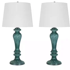 Kirklands Home Turquoise Glass Table Lamps, Set of 2 White Best
