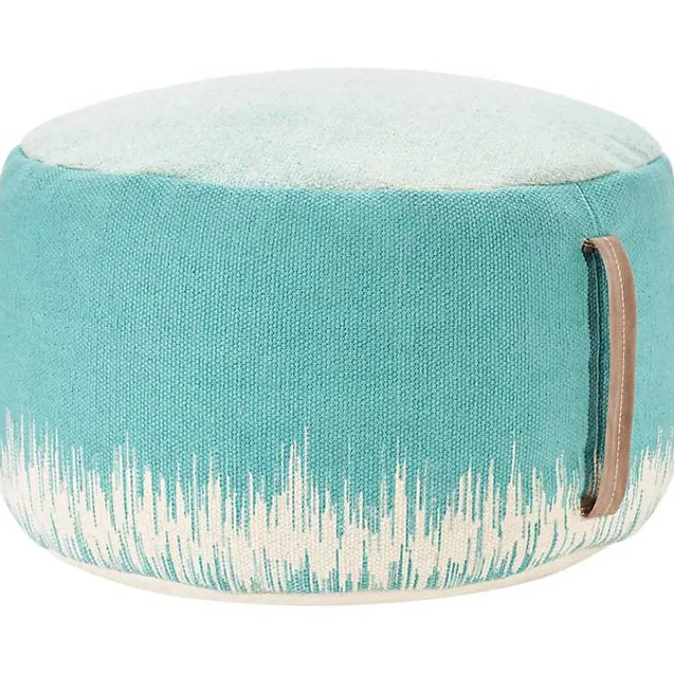 Poufs & Floor Cushions>Kirklands Home Turquoise Jagged Linear Pouf with Handle Blue