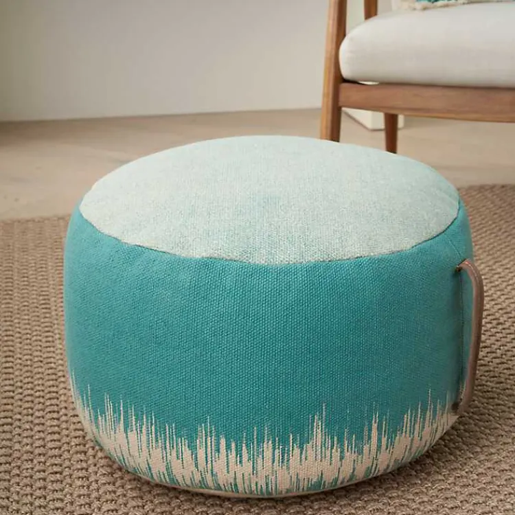 Poufs & Floor Cushions>Kirklands Home Turquoise Jagged Linear Pouf with Handle Blue