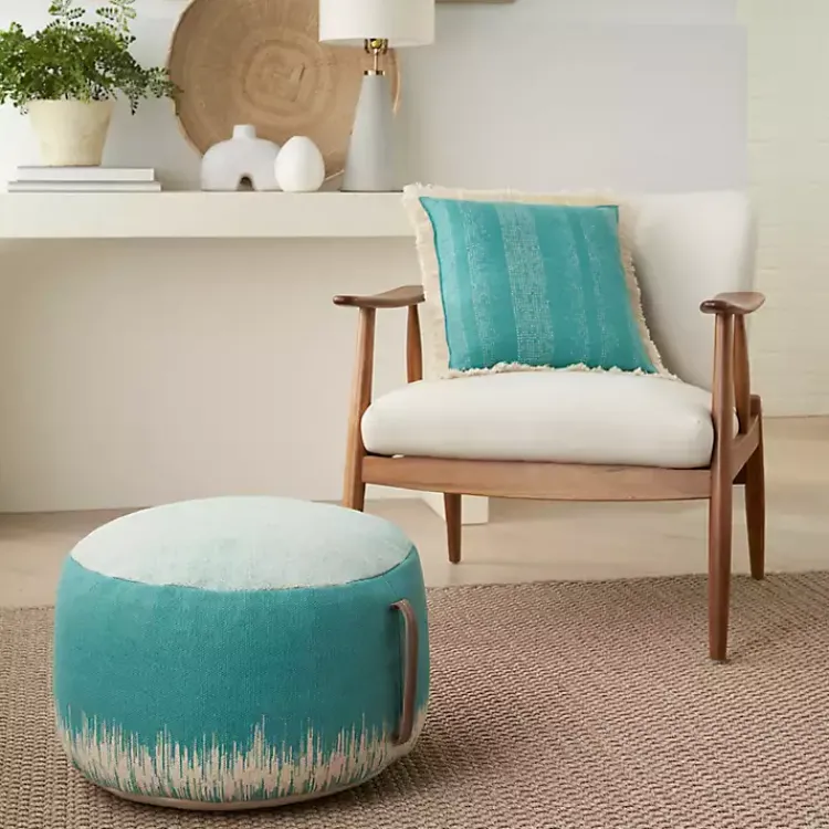 Poufs & Floor Cushions>Kirklands Home Turquoise Jagged Linear Pouf with Handle Blue