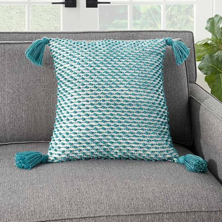 Kirklands Home Turquoise Knotted Tassel Outdoor Throw Pillow Blue Sale