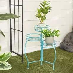 Kirklands Home Turquoise Metal Starburst 3-Tier Plant Stand Blue Online