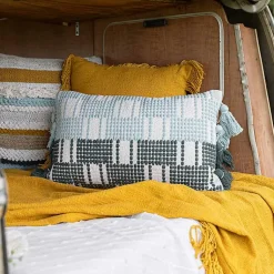 Pillows>Kirklands Home Turquoise Plaid Tassel Lumbar Pillow