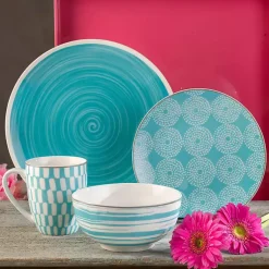 Kirklands Home Turquoise Stoneware 16-pc. Dinnerware Set Blue Outlet