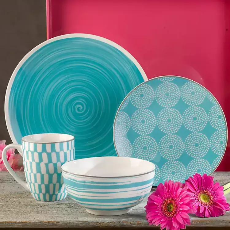 Kirklands Home Turquoise Stoneware 16-pc. Dinnerware Set Blue Outlet