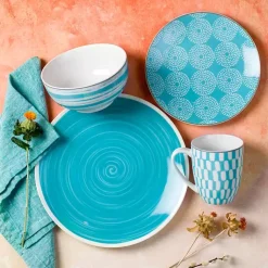 Kirklands Home Turquoise Stoneware 16-pc. Dinnerware Set Blue Outlet