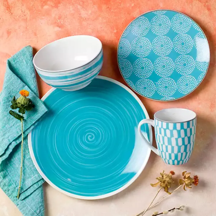 Kirklands Home Turquoise Stoneware 16-pc. Dinnerware Set Blue Outlet
