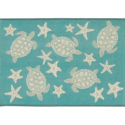 Kirklands Home Turquoise Turtles Indoor/Outdoor Rug, 2x3