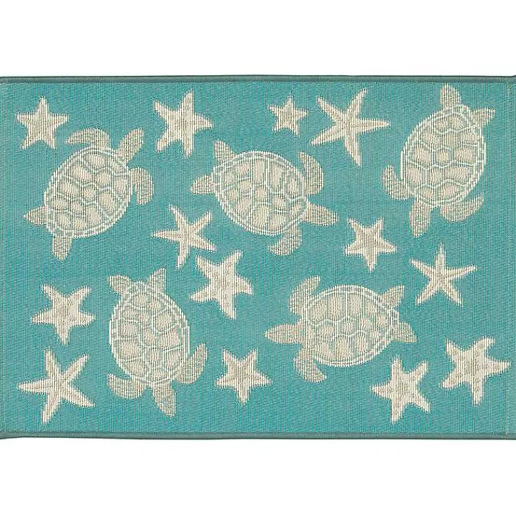 Kirklands Home Turquoise Turtles Indoor/Outdoor Rug, 2x3