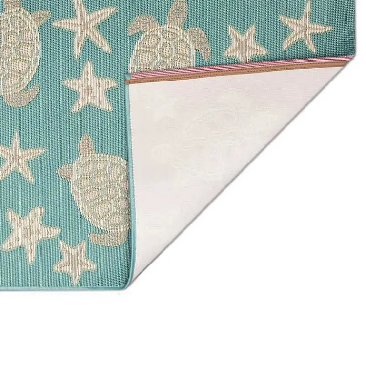 Kirklands Home Turquoise Turtles Indoor/Outdoor Rug, 2x3