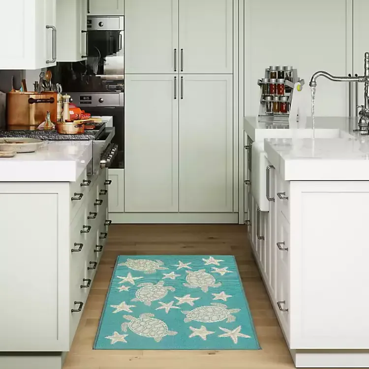 Kirklands Home Turquoise Turtles Indoor/Outdoor Rug, 2x3