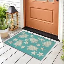 Kirklands Home Turquoise Turtles Indoor/Outdoor Rug, 2x3