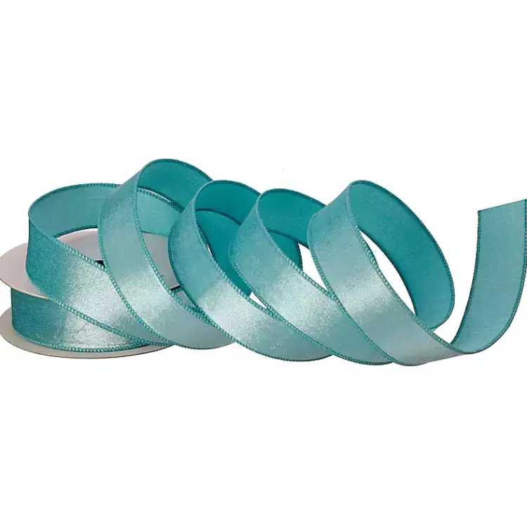 Christmas Decorations>Kirklands Home Turquoise Velvet Dupioni 10 yard Christmas Ribbon Blue