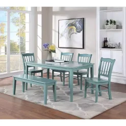 Kirklands Home Turquoise Wood Classic Farmhouse Bench Blue Sale