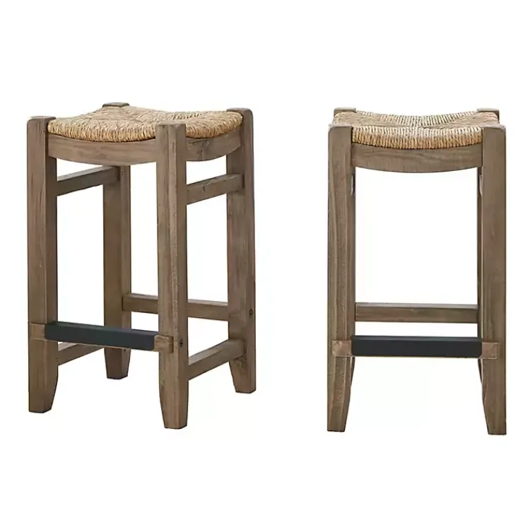 Kirklands Home Twisted Seagrass and Wood Counter Stools, Set of 2 Tan Discount