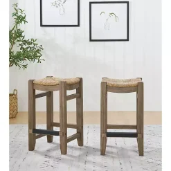 Kirklands Home Twisted Seagrass and Wood Counter Stools, Set of 2 Tan Discount