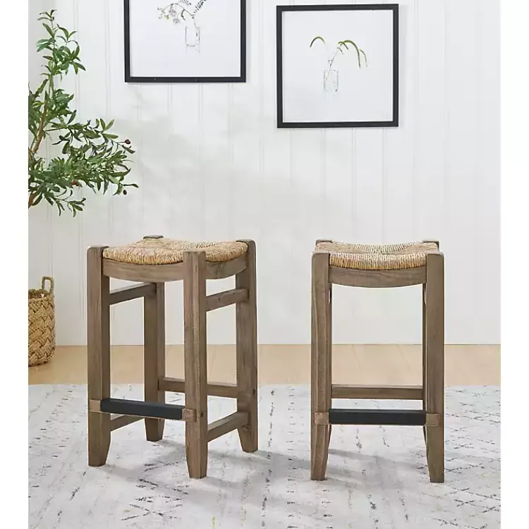 Kirklands Home Twisted Seagrass and Wood Counter Stools, Set of 2 Tan Discount