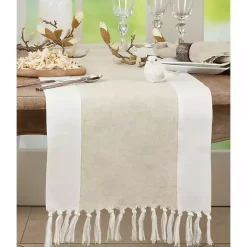 Kirklands Home Two Tone Tan and White Table Runner, 72 in. Clearance