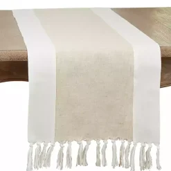 Kirklands Home Two Tone Tan and White Table Runner, 90 in.