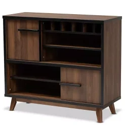 Kirklands Home Two Tone Walnut Wood Wine Storage Cabinet Clearance