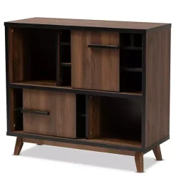 Kirklands Home Two Tone Walnut Wood Wine Storage Cabinet Clearance
