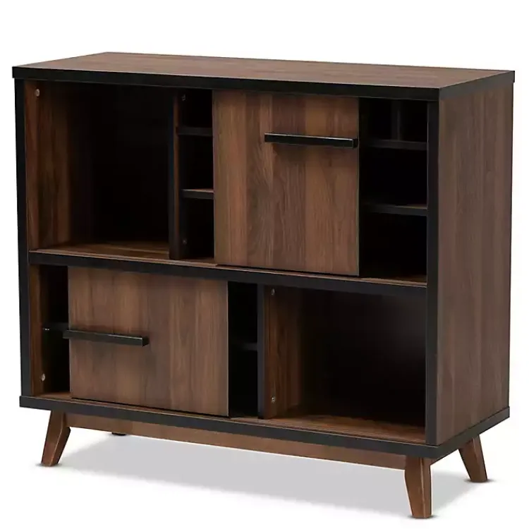 Kirklands Home Two Tone Walnut Wood Wine Storage Cabinet Clearance