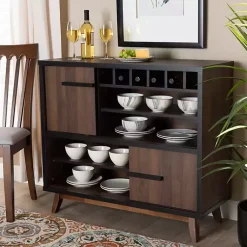 Kirklands Home Two Tone Walnut Wood Wine Storage Cabinet Clearance