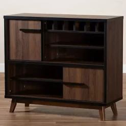 Kirklands Home Two Tone Walnut Wood Wine Storage Cabinet Clearance