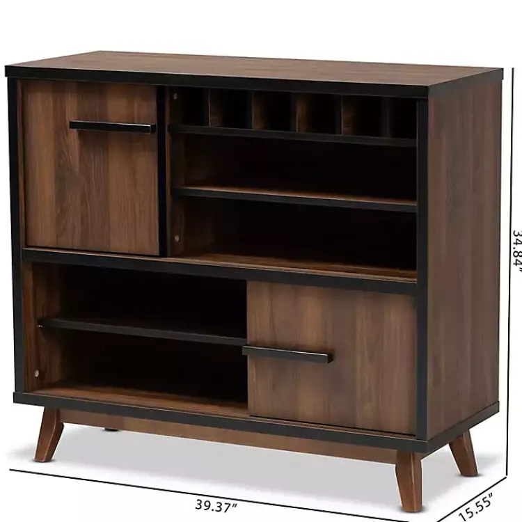 Kirklands Home Two Tone Walnut Wood Wine Storage Cabinet Clearance