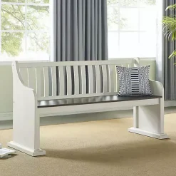 Kirklands Home Two-Tone Dark Oak and Ivory High Back Wooden Bench White Best