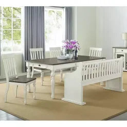 Kirklands Home Two-Tone Dark Oak and Ivory High Back Wooden Bench White Best
